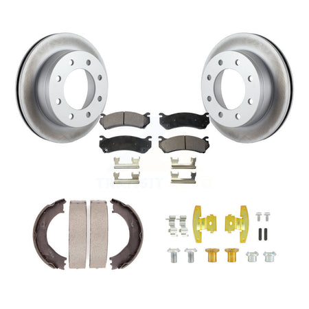 Rear Disc Coated Rotors Ceramic Pads Parking Shoes Hardware Kit For Chevrolet GMC 1500 HD KGT-104092