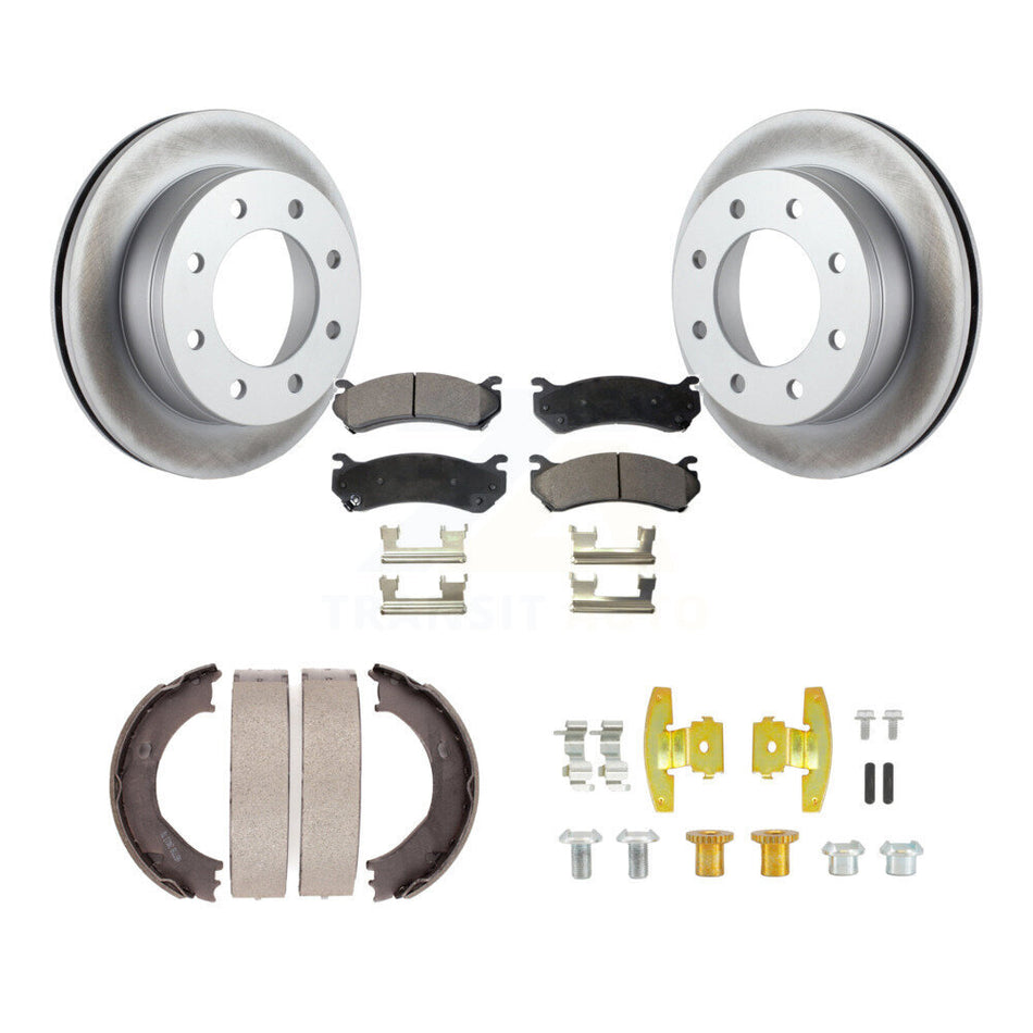 Rear Disc Coated Rotors Ceramic Pads Parking Shoes Hardware Kit For Chevrolet GMC 1500 HD KGT-104092