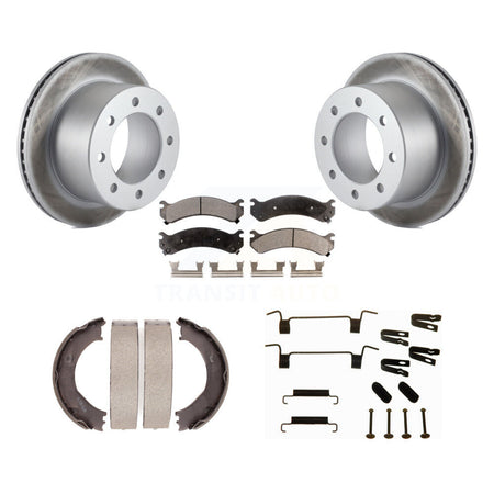 Rear Disc Coated Rotors Ceramic Pads Parking Shoes & Hardware Kit For GMC Sierra 3500 HD KGT-104095