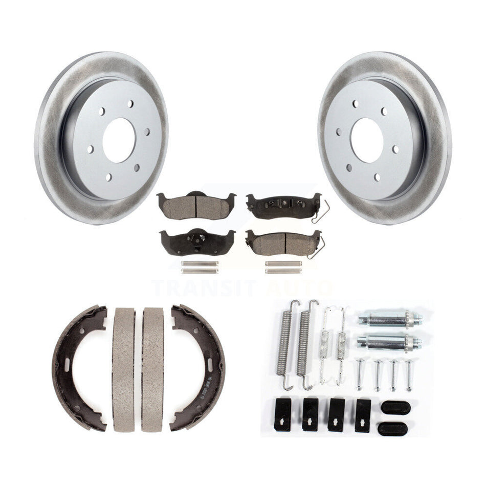 Rear Disc Coated Rotors Ceramic Pads Parking Shoes & Hardware Kit For Nissan TITAN Armada KGT-104097