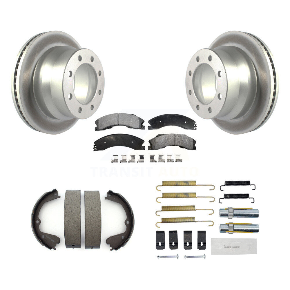 Rear Disc Coated Rotors Ceramic Pads Parking Shoes Hardware Kit For Chevrolet Express GMC KGT-104101