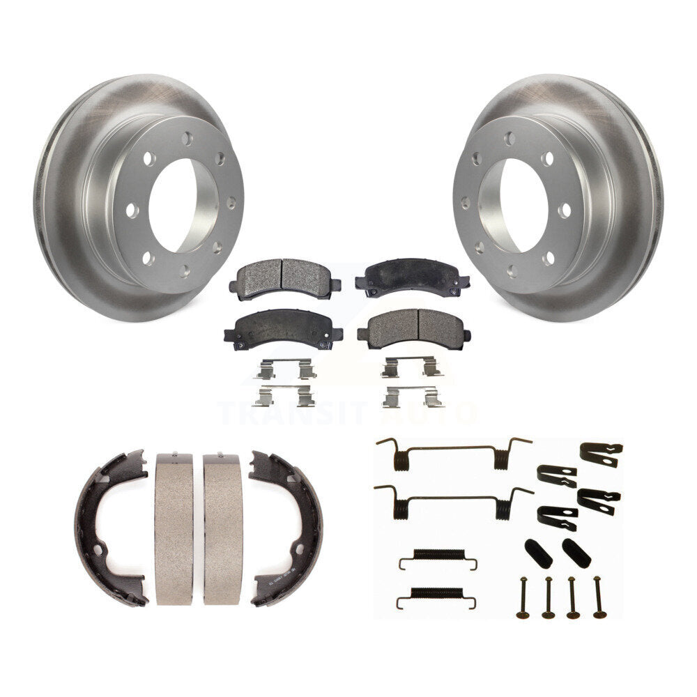 Rear Disc Coated Rotors Ceramic Pads Parking Shoes Hardware Kit For Chevrolet GMC Savana KGT-104102