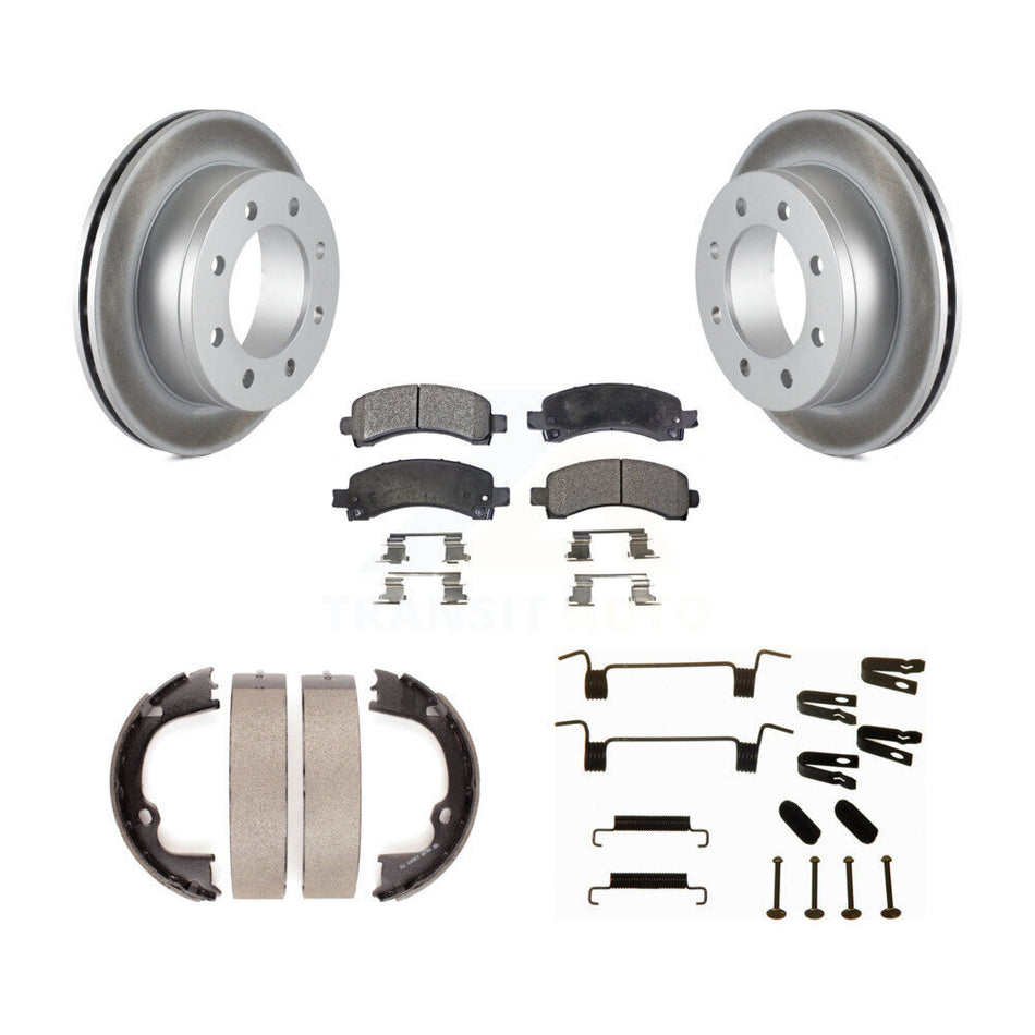 Rear Disc Coated Rotors Ceramic Pads Parking Shoes Hardware Kit For Chevrolet GMC Savana KGT-104103