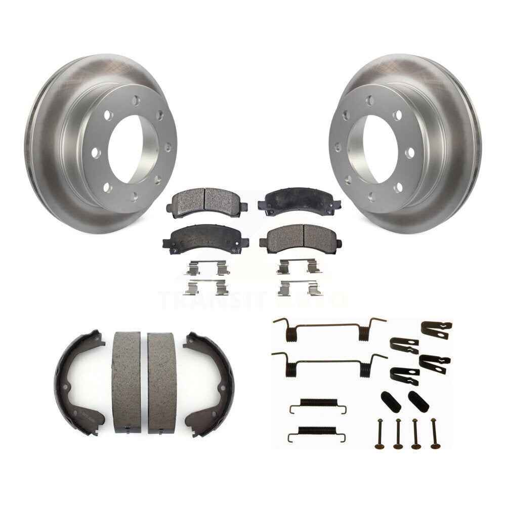 Rear Disc Coated Rotors Ceramic Pads Parking Brake Shoes Hardware Kit For GMC Savana 3500 KGT-104105