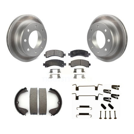 Rear Disc Coated Rotors Ceramic Pads Parking Brake Shoes Hardware Kit For GMC Savana 3500 KGT-104105
