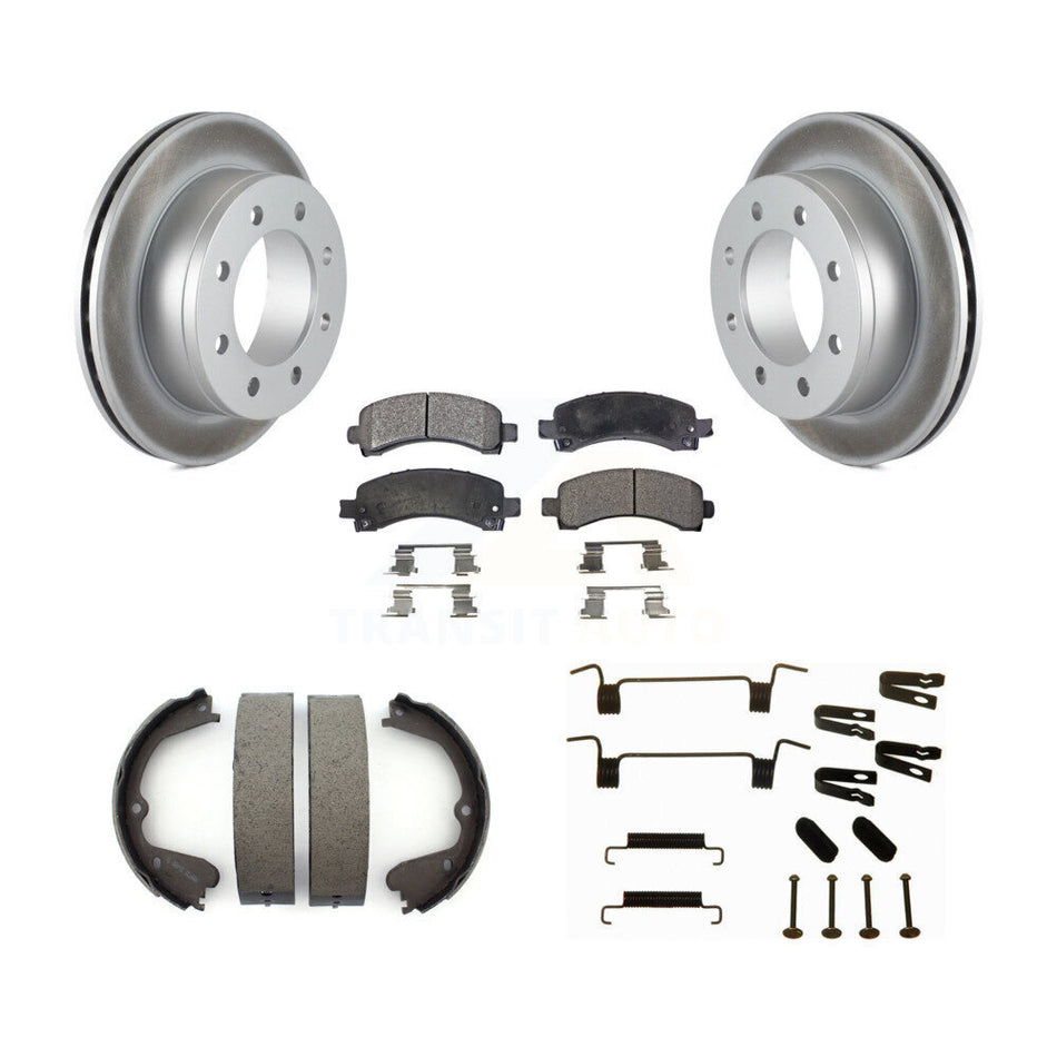 Rear Disc Coated Rotors Ceramic Pads Parking Brake Shoes Hardware Kit For GMC Savana 3500 KGT-104106