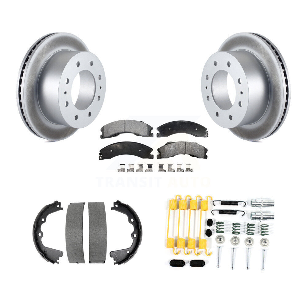 Rear Disc Coated Rotors Ceramic Pads Parking Shoes & Hardware Kit For GMC Sierra 2500 HD KGT-104108