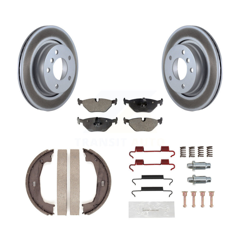 Rear Disc Coated Rotors Ceramic Pads Parking Shoes & Hardware Kit For BMW 325Ci 325i 328i KGT-104112
