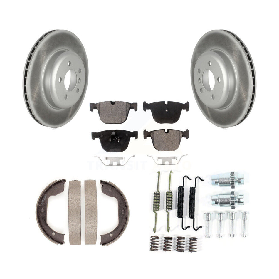 Rear Disc Coated Rotors Ceramic Pads Parking Shoes Hardware Kit For BMW 535i GT xDrive 7 KGT-104118