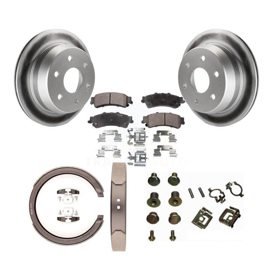 Rear Disc Coated Rotors Ceramic Pads Parking Shoes & Hardware Kit For Chevrolet GMC 1500 KGT-104135