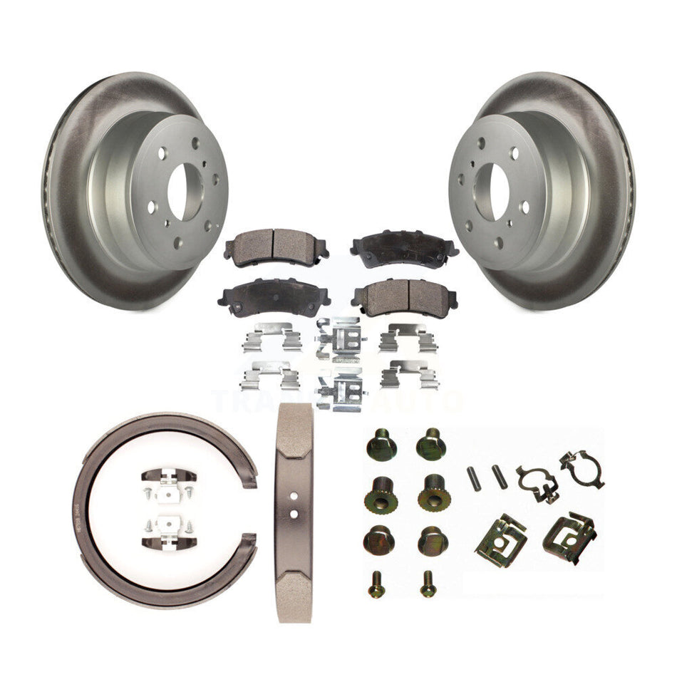 Rear Disc Coated Rotors Ceramic Pads Parking Brake Shoes And Hardware Kit For KGT-104136