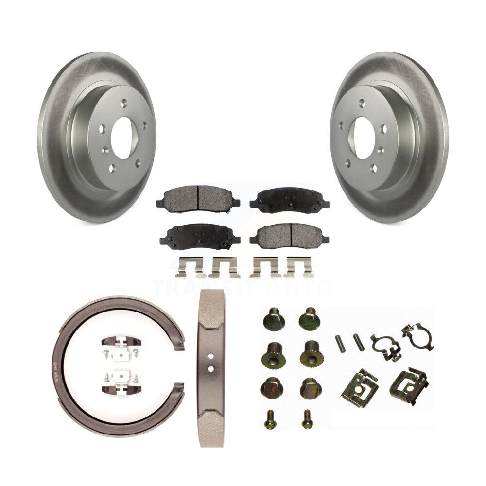 Rear Disc Coated Rotors Ceramic Pads Parking Brake Shoes & Hardware Kit For Cadillac DTS KGT-104139