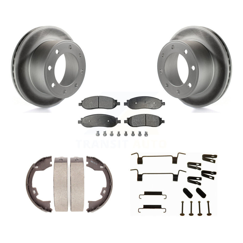 Rear Disc Coated Rotors Ceramic Pads Parking Shoes Hardware Kit For Ford F-350 Super Duty KGT-104148