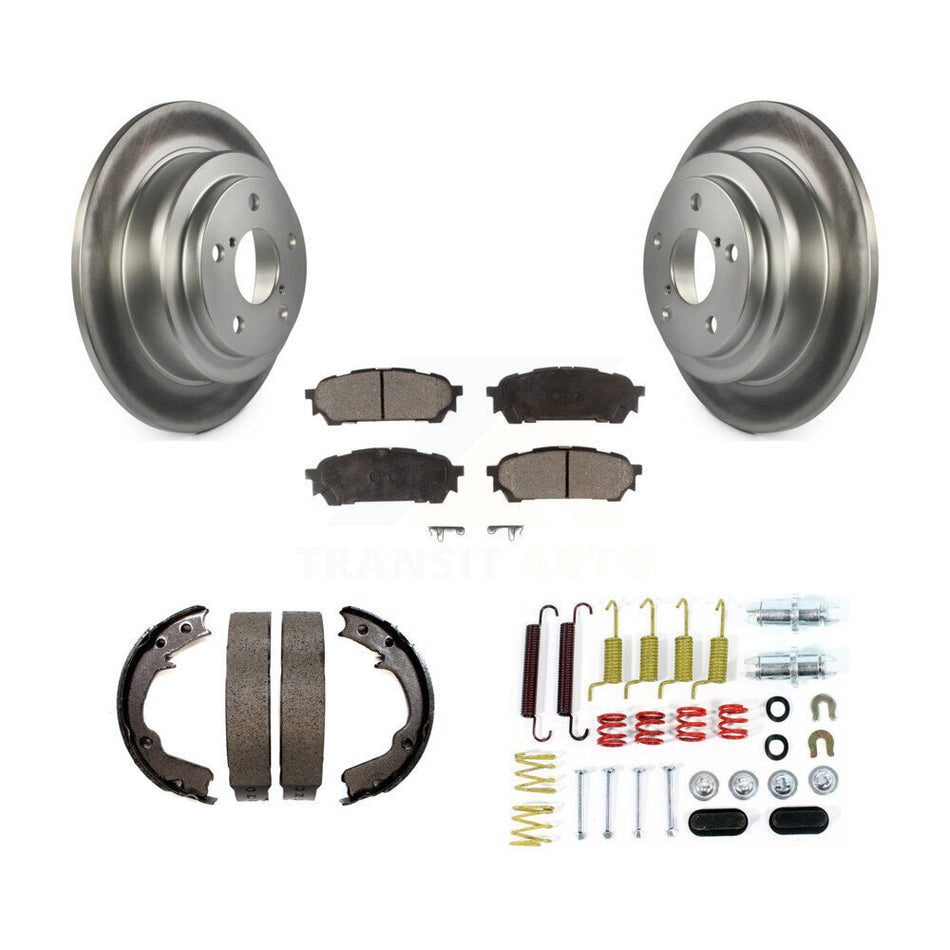 Rear Disc Coated Rotors Ceramic Pads Parking Shoes & Hardware Kit For Subaru Impreza Saab KGT-104157