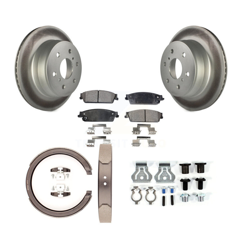 Rear Disc Coated Rotors Ceramic Pads Parking Shoes Hardware Kit For Chevrolet GMC Sierra KGT-104164