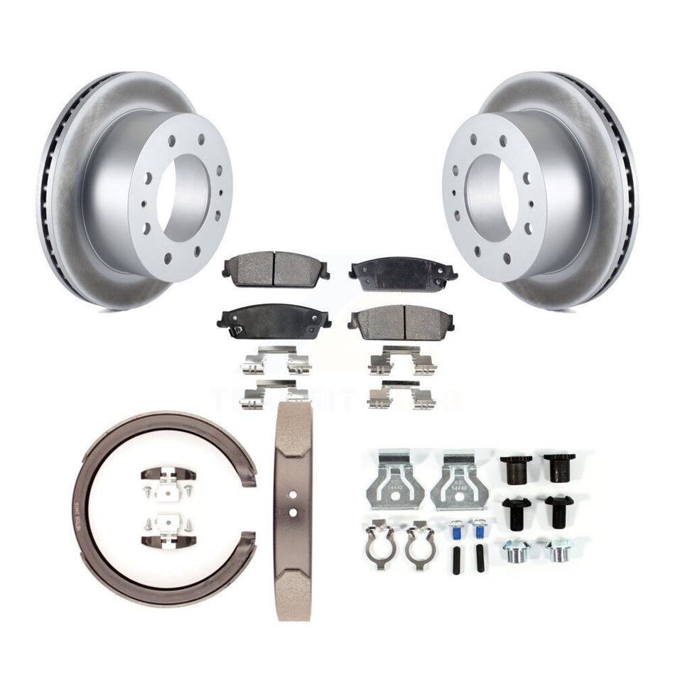 Rear Disc Coated Rotors Ceramic Pads Parking Brake Shoes And Hardware Kit For KGT-104167