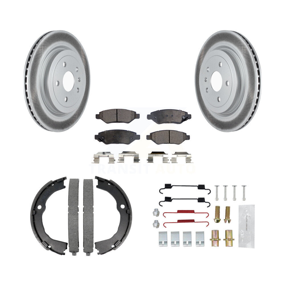 Rear Disc Coated Rotors Ceramic Pads Parking Brake Shoes & Hardware Kit For Cadillac CTS KGT-104169