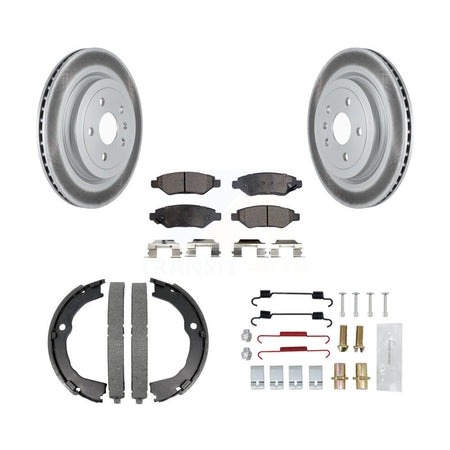 Rear Disc Coated Rotors Ceramic Pads Parking Brake Shoes & Hardware Kit For Cadillac CTS KGT-104169