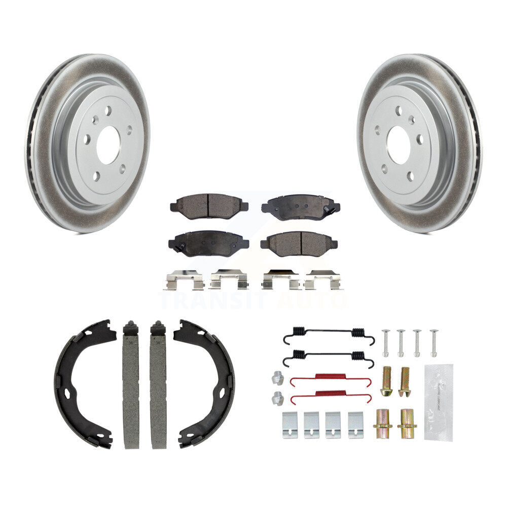 Rear Disc Coated Rotors Ceramic Pads Parking Brake Shoes & Hardware Kit For Cadillac CTS KGT-104170