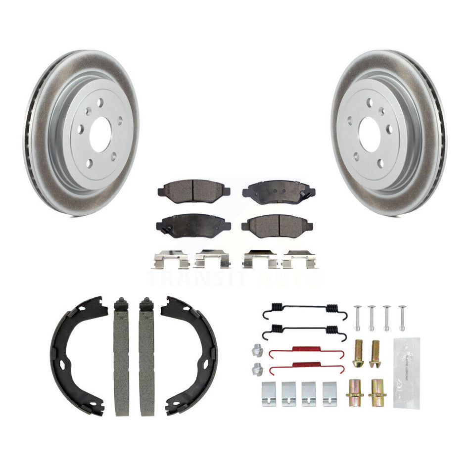 Rear Disc Coated Rotors Ceramic Pads Parking Brake Shoes & Hardware Kit For Cadillac CTS KGT-104170