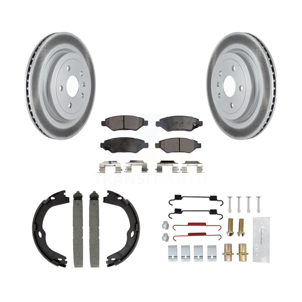 Rear Disc Coated Rotors Ceramic Pads Parking Brake Shoes & Hardware Kit For Cadillac CTS KGT-104171
