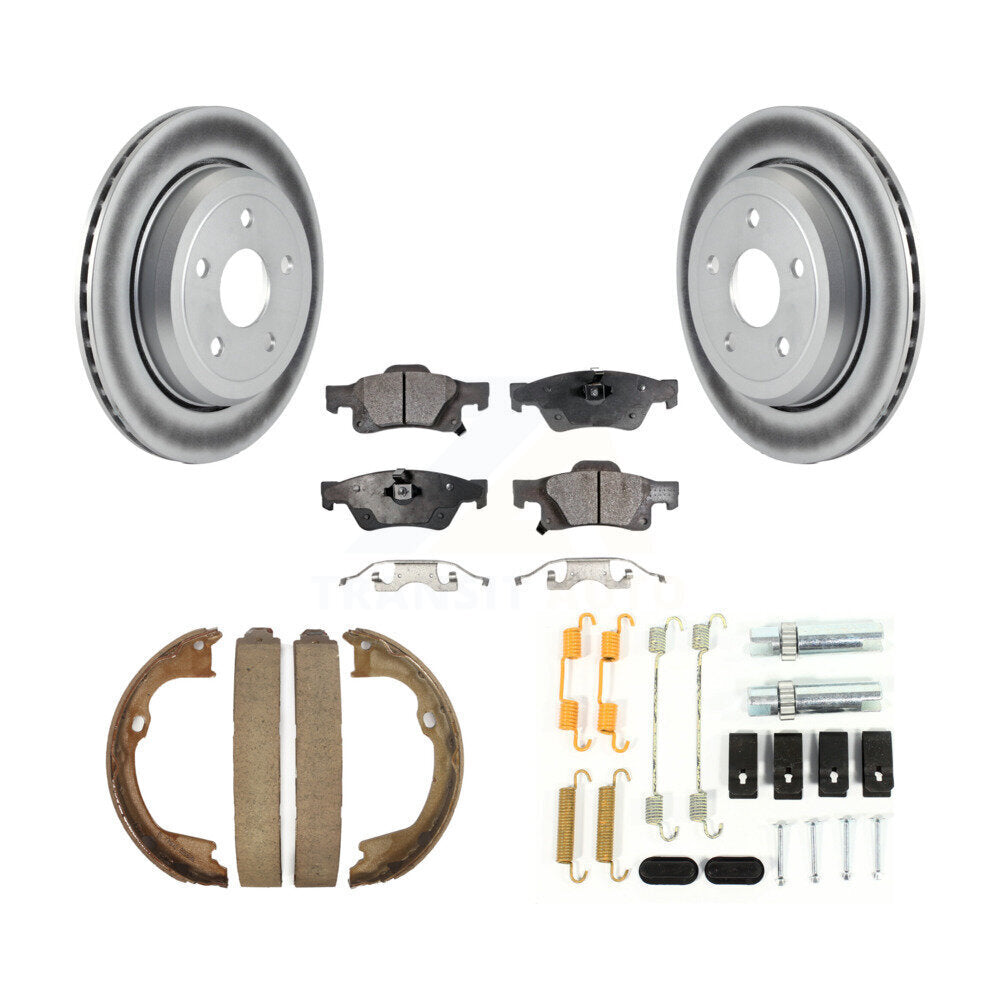Rear Disc Coated Rotors Ceramic Pads Parking Shoes & Hardware Kit For Jeep Grand Cherokee KGT-104173