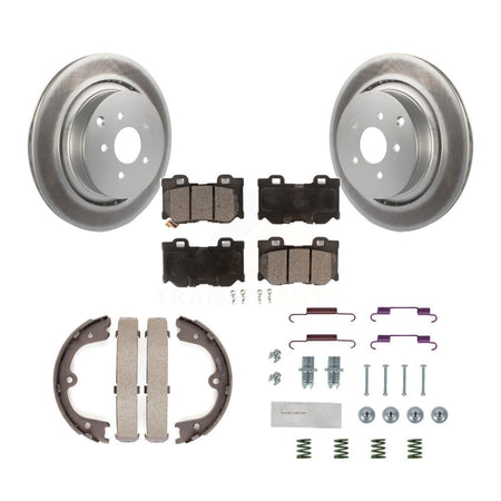 Rear Disc Coated Rotors Ceramic Pads Parking Shoes Hardware Kit For INFINITI Q50 M37 FX50 KGT-104188