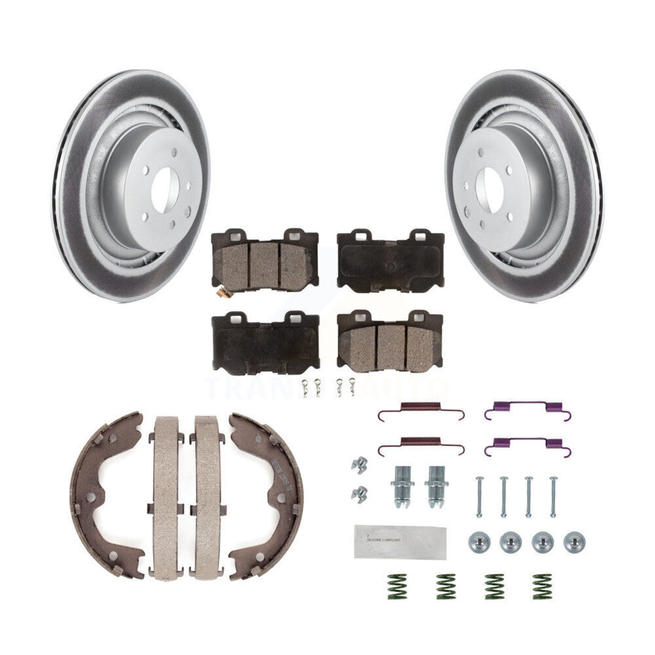 Rear Disc Coated Rotors Ceramic Pads Parking Shoes & Hardware Kit For INFINITI G37 Nissan KGT-104190