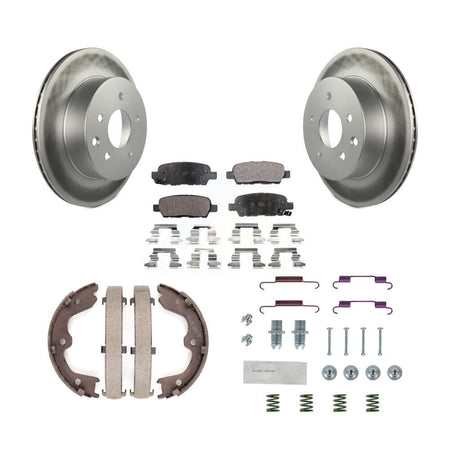 Rear Disc Coated Rotors Ceramic Pads Parking Shoes & Hardware Kit For INFINITI G35 Nissan KGT-104200