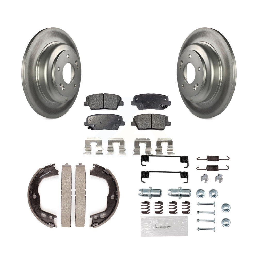 Rear Disc Coated Rotors Ceramic Pads Parking Shoes Hardware Kit For Hyundai Genesis Coupe KGT-104209