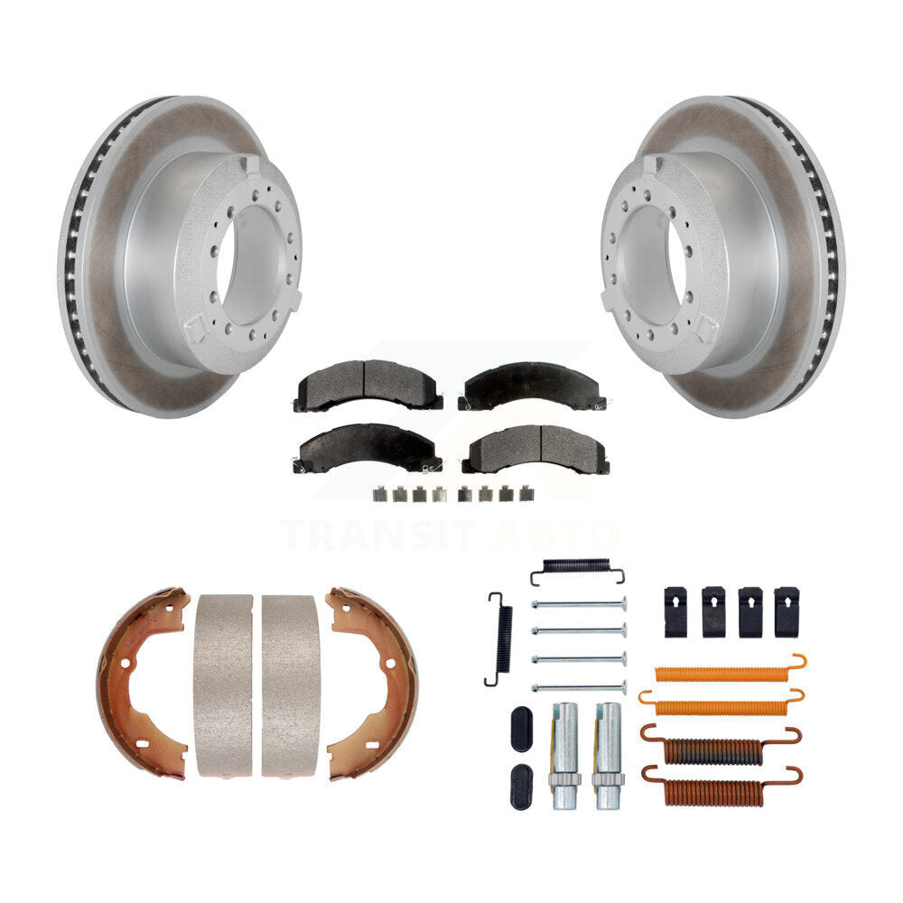 Rear Disc Coated Rotors Ceramic Pads Parking Shoes Hardware Kit For Ram Dodge Sterling 45 KGT-104210