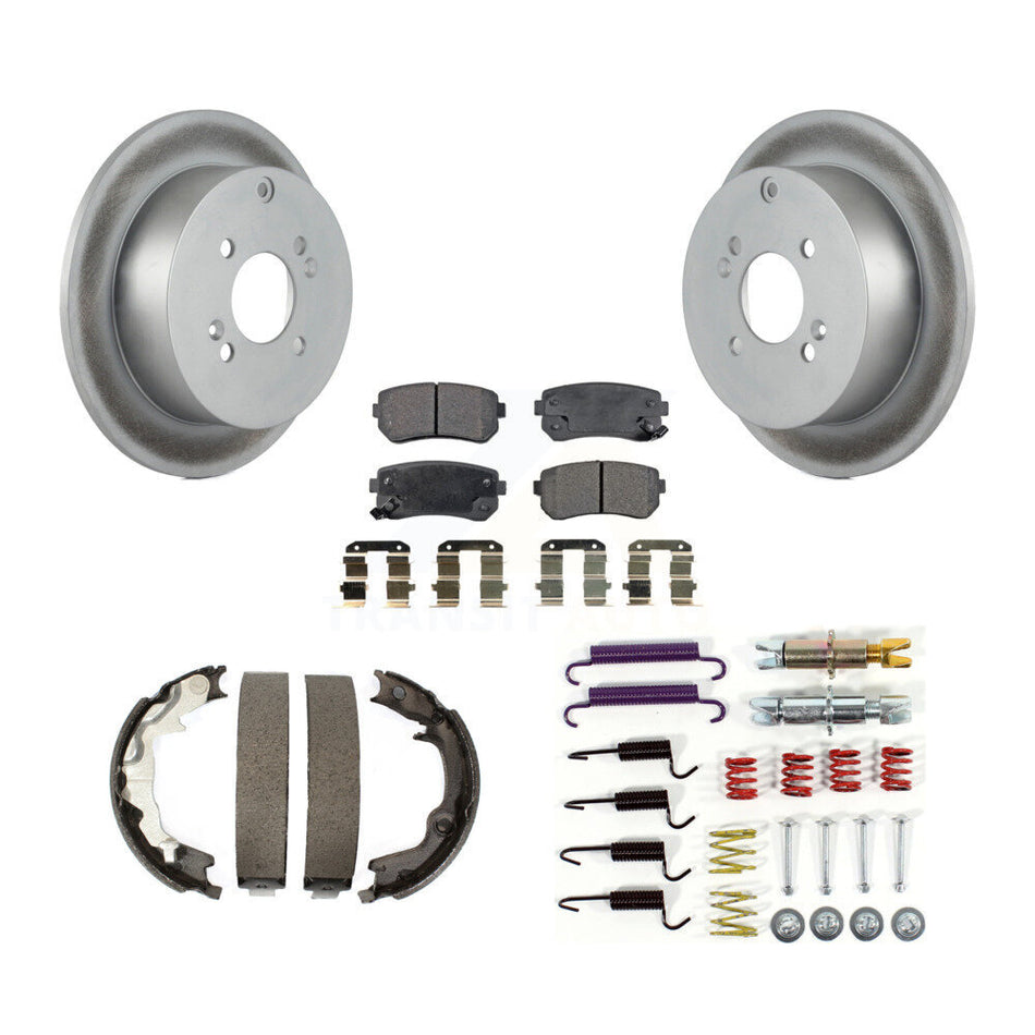 Rear Disc Coated Rotors Ceramic Pads Parking Shoes & Hardware Kit For Hyundai Accent Kia KGT-104215