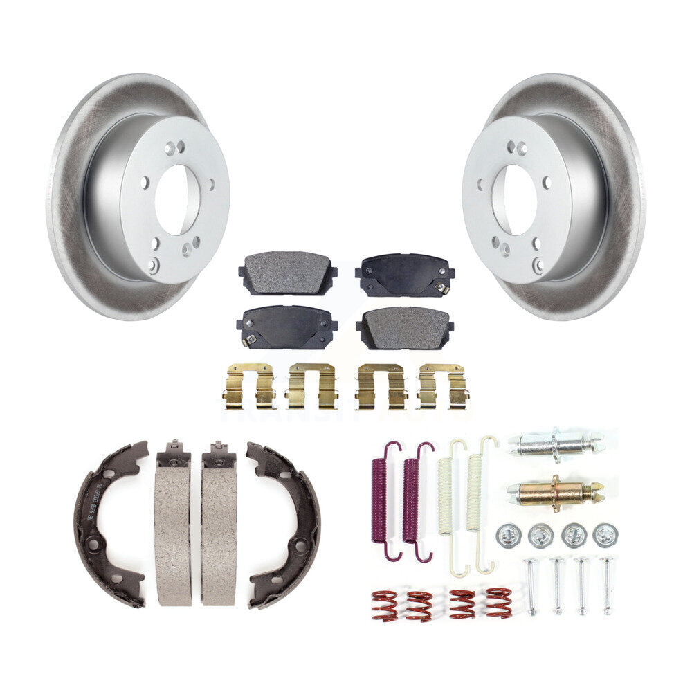 Rear Disc Coated Rotors Ceramic Pads Parking Shoes & Hardware Kit For 2007-2010 Kia Rondo KGT-104216