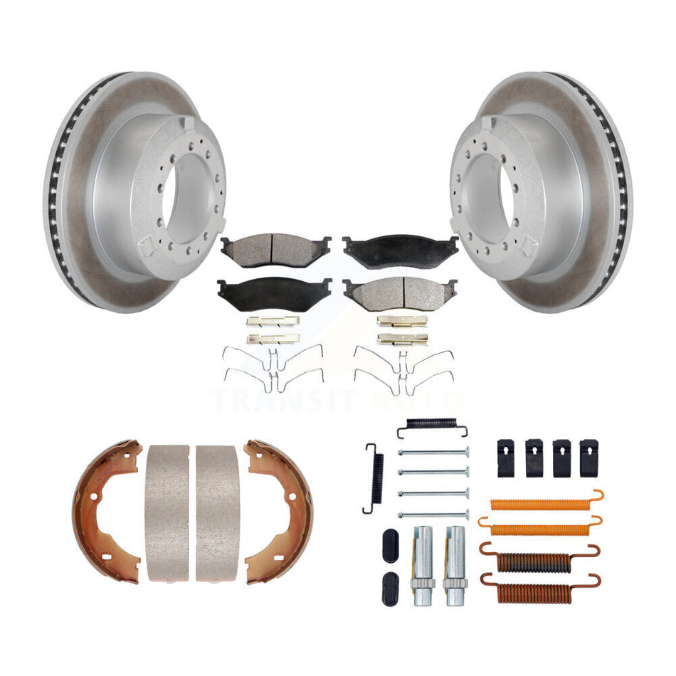 Rear Disc Coated Rotors Ceramic Pads Parking Shoes Hardware Kit For Ford F-450 Super Duty KGT-104219