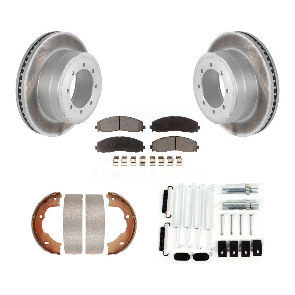 Rear Disc Coated Rotors Ceramic Pads Parking Shoes Hardware Kit For Ford F-450 Super Duty KGT-104221