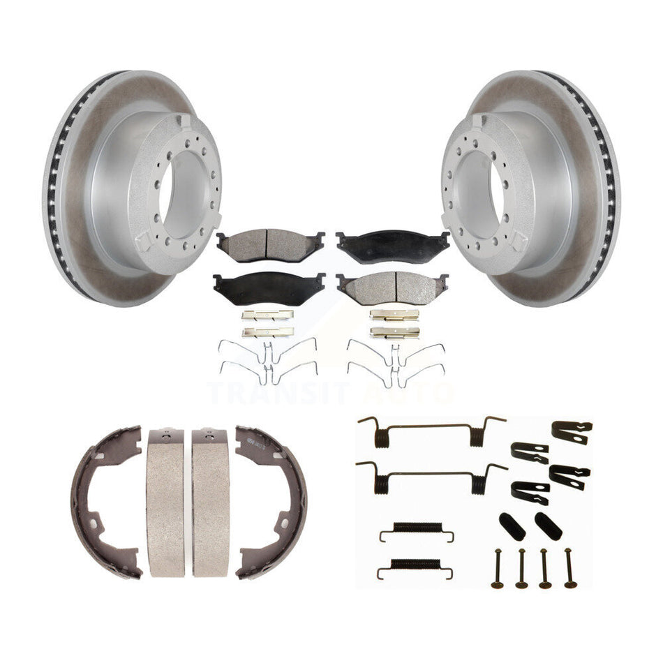 Rear Disc Coated Rotors Ceramic Pads Parking Shoes Hardware Kit For Ford F-450 Super Duty KGT-104224
