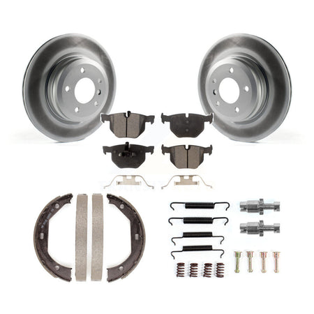 Rear Disc Coated Rotors Ceramic Pads Parking Shoes Hardware Kit For BMW 335i xDrive 335xi KGT-104234