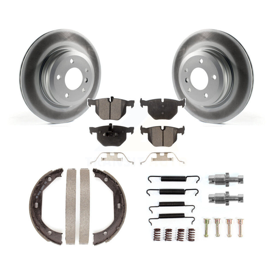 Rear Disc Coated Rotors Ceramic Pads Parking Shoes Hardware Kit For BMW 335i xDrive 335xi KGT-104234