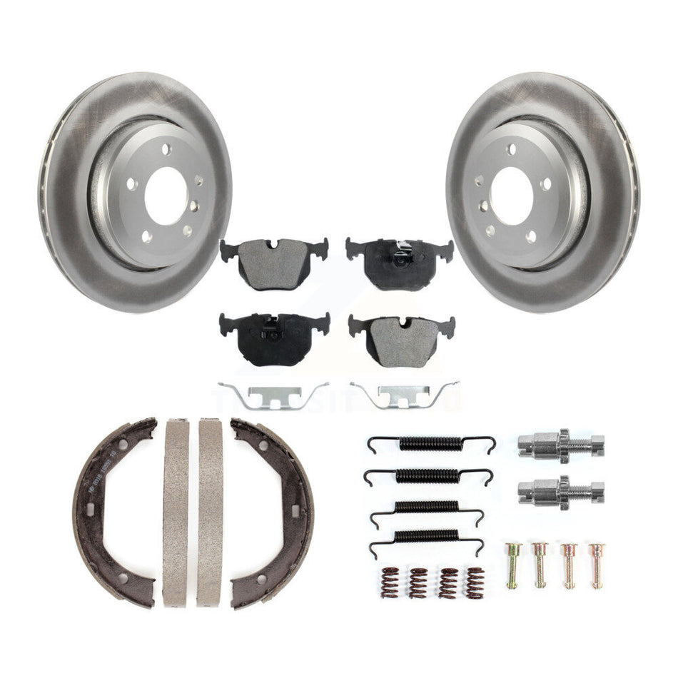 Rear Disc Coated Rotors Ceramic Pads Parking Shoes Hardware Kit For BMW 330Ci 330i 330xi KGT-104241