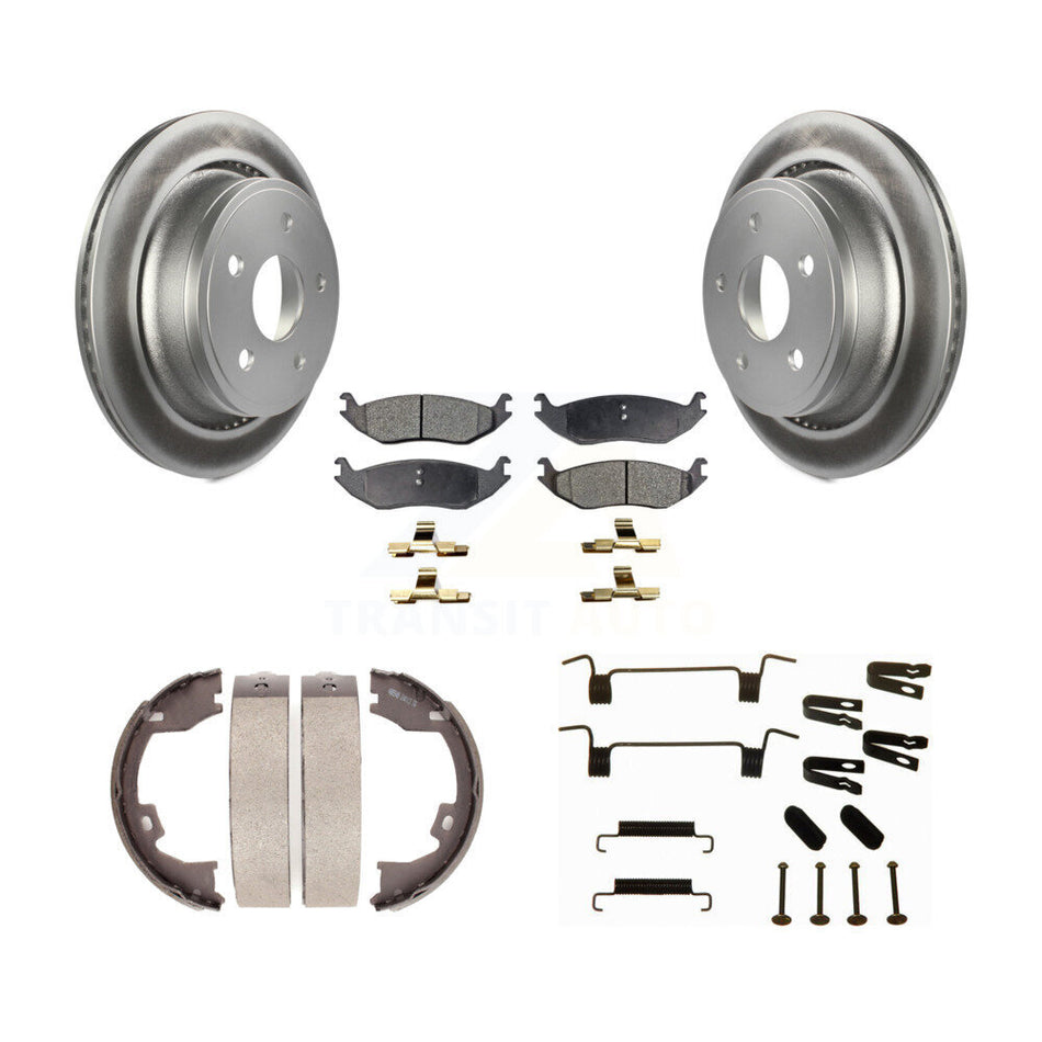Rear Disc Coated Rotors Ceramic Pads Parking Brake Shoes Hardware Kit For Dodge Ram 1500 KGT-104256