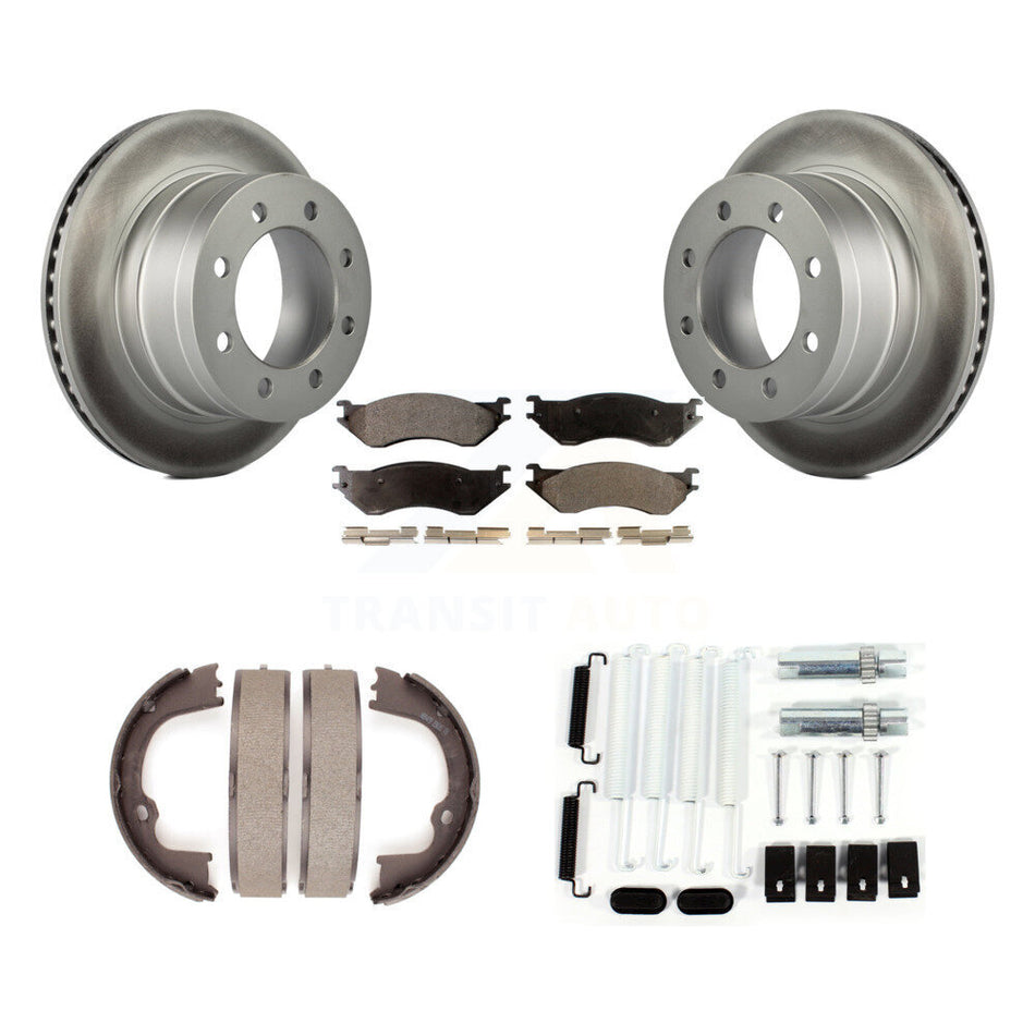 Rear Disc Coated Rotors Ceramic Pads Parking Brake Shoes Hardware Kit For Dodge Ram 1500 KGT-104257