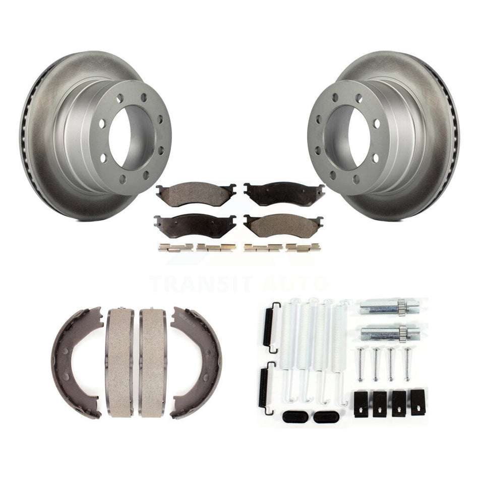 Rear Disc Coated Rotors Ceramic Pads Parking Brake Shoes Hardware Kit For Dodge Ram 1500 KGT-104258