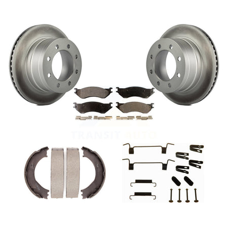 Rear Disc Coated Rotors Ceramic Pads Parking Shoes & Hardware Kit For Dodge Ram 2500 3500 KGT-104259