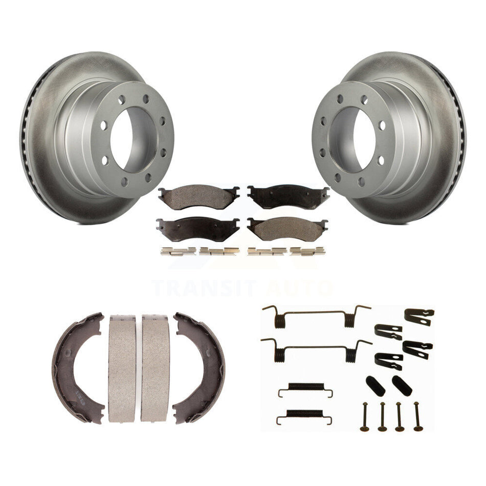 Rear Disc Coated Rotors Ceramic Pads Parking Shoes & Hardware Kit For Dodge Ram 2500 3500 KGT-104259