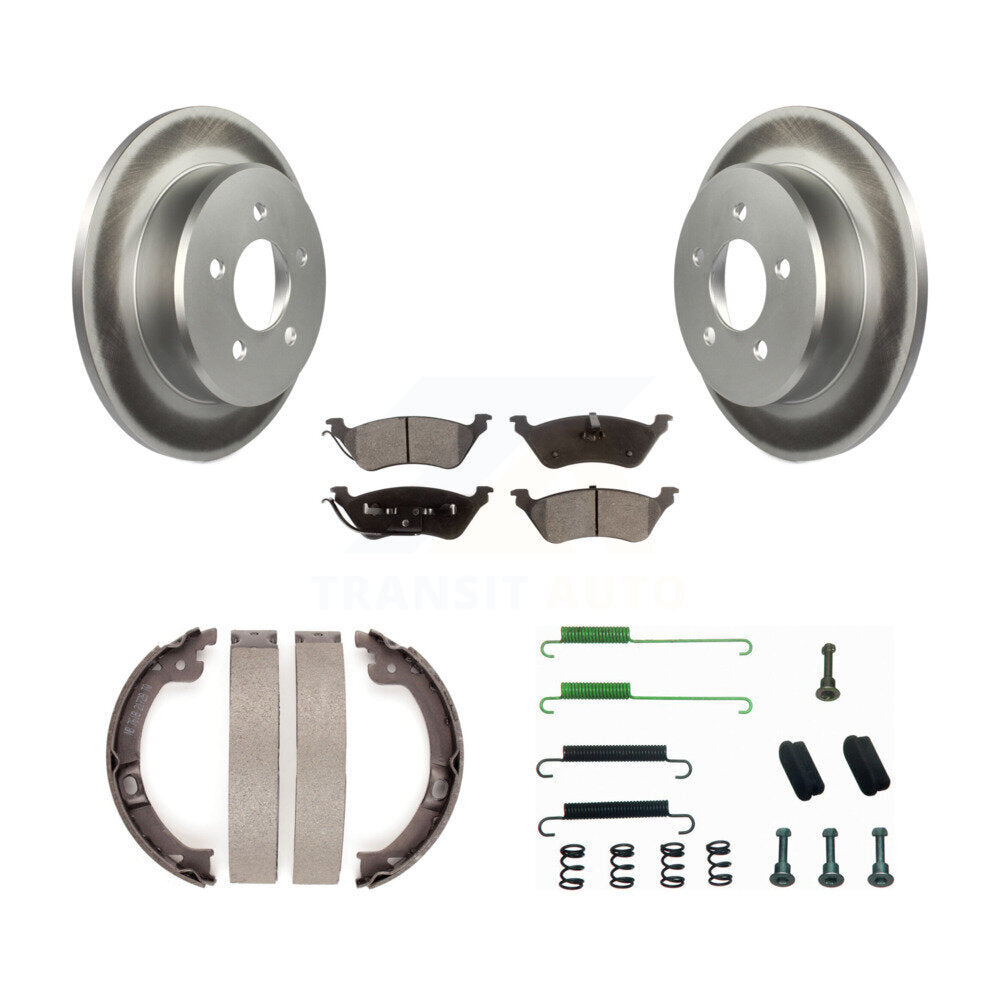 Rear Disc Coated Rotors Ceramic Pads Parking Shoes Hardware Kit For Dodge Grand Caravan & KGT-104265