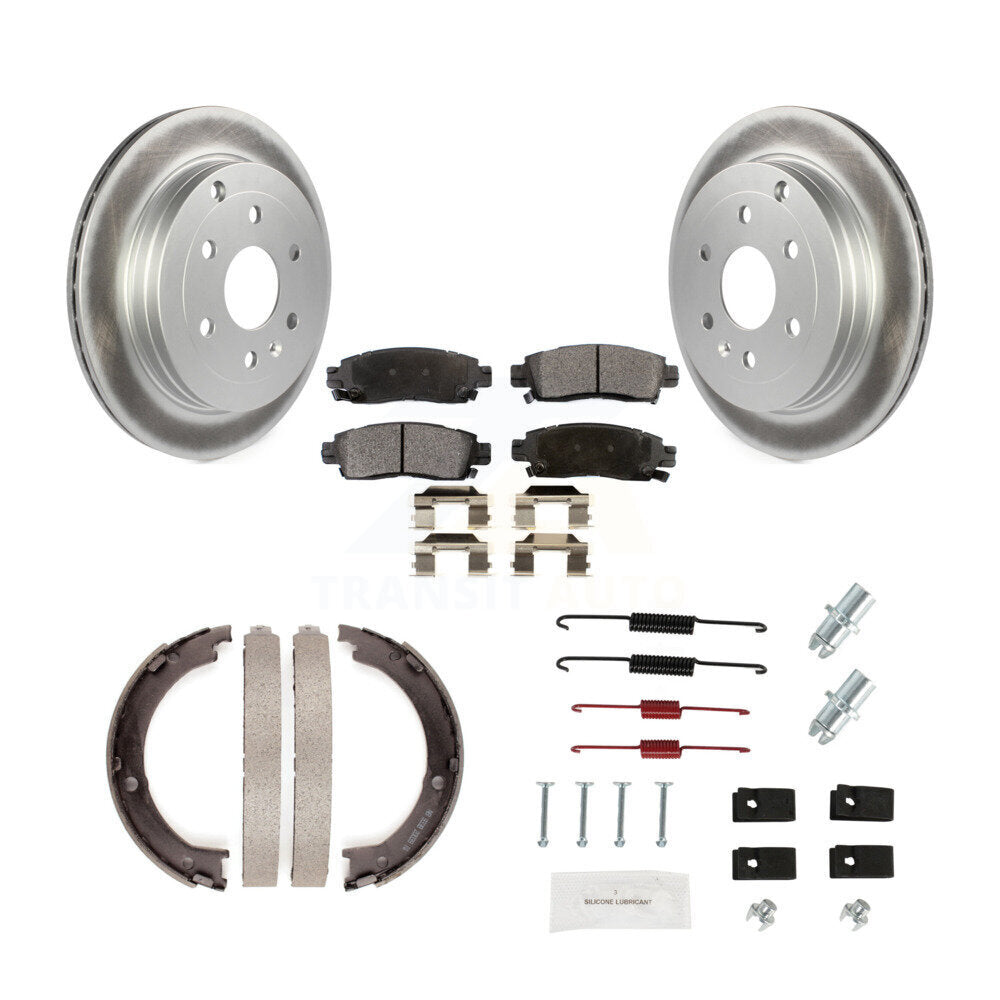 Rear Disc Coated Rotors Ceramic Pads Parking Shoes And Hardware Kit For GMC Acadia Buick KGT-104276