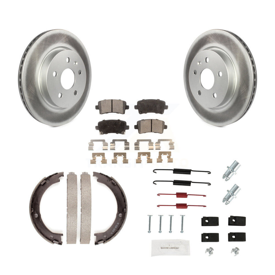 Rear Disc Coated Rotors Ceramic Pads Parking Brake Shoes & Hardware Kit For Cadillac XTS KGT-104278