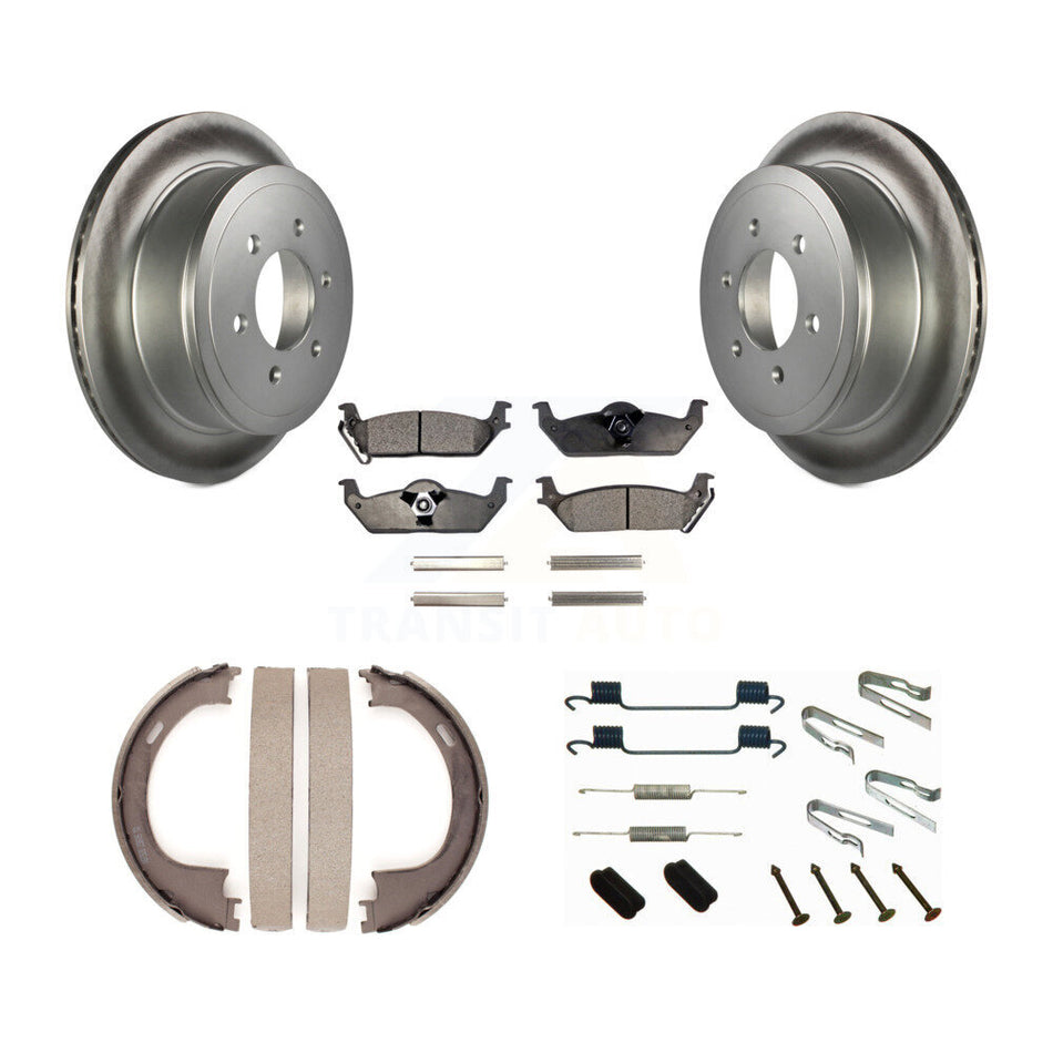 Rear Disc Coated Rotors Ceramic Pads Parking Shoes Hardware Kit For Ford F-150 Lincoln LT KGT-104301