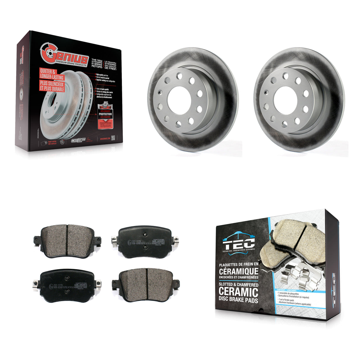 Rear Coated Disc Brake Rotors And Ceramic Pads Kit For 2015 Volkswagen Golf SportWagen KGT-104348