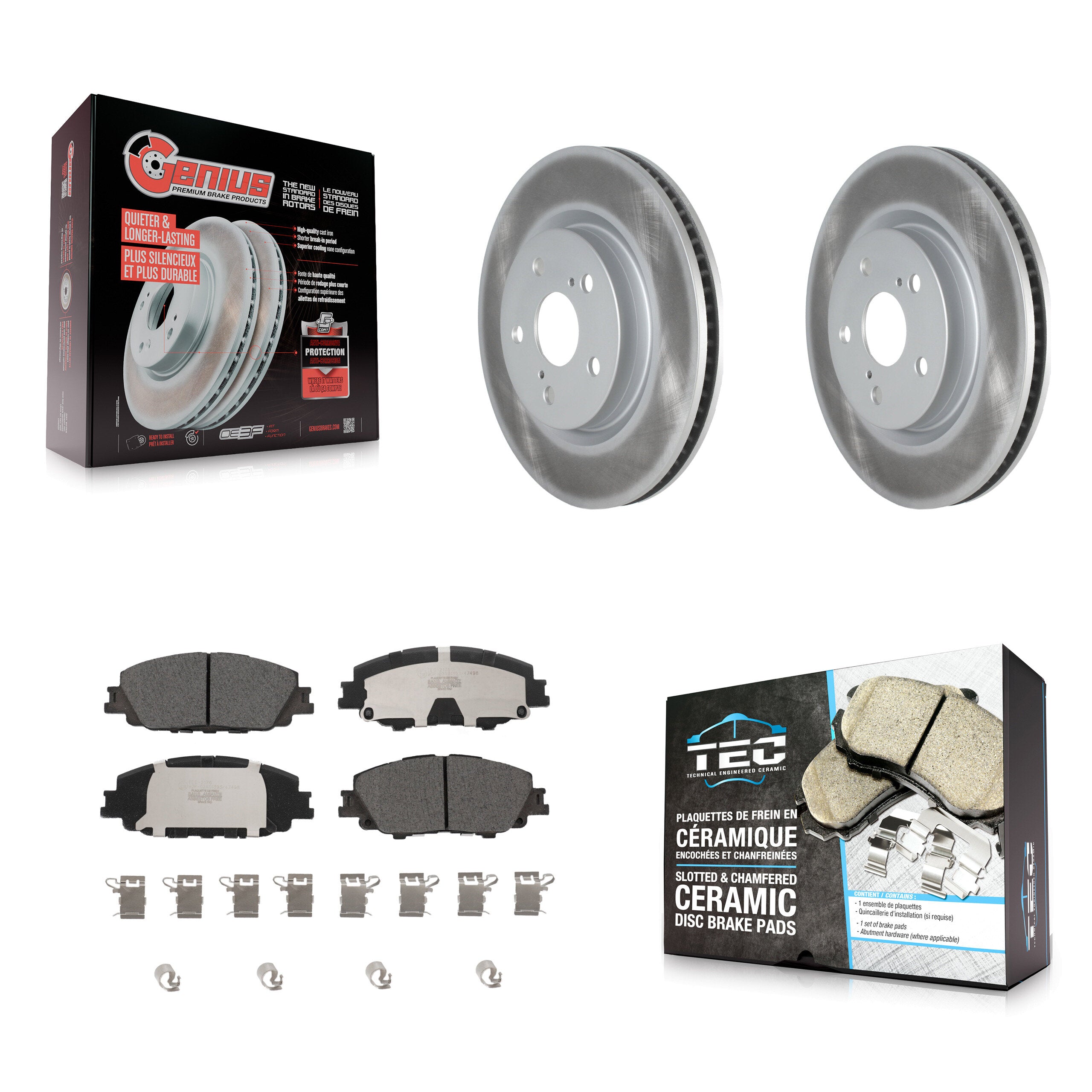 Front Coated Disc Brake Rotors And Ceramic Pads Kit For 2023-2024 Toyota Prius AWD KGT-104475